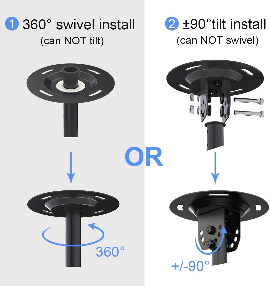 suptek TV Plafondbeugel voor 26-65 inch Schermen, In hoogte verstelbaar 54-78cm, Kantelbaar en Draaibaar, Belasting 45kg, VESA 400x400mm, Geschikt voor Schuin Plafond, MC4602 - Maat 26-49"