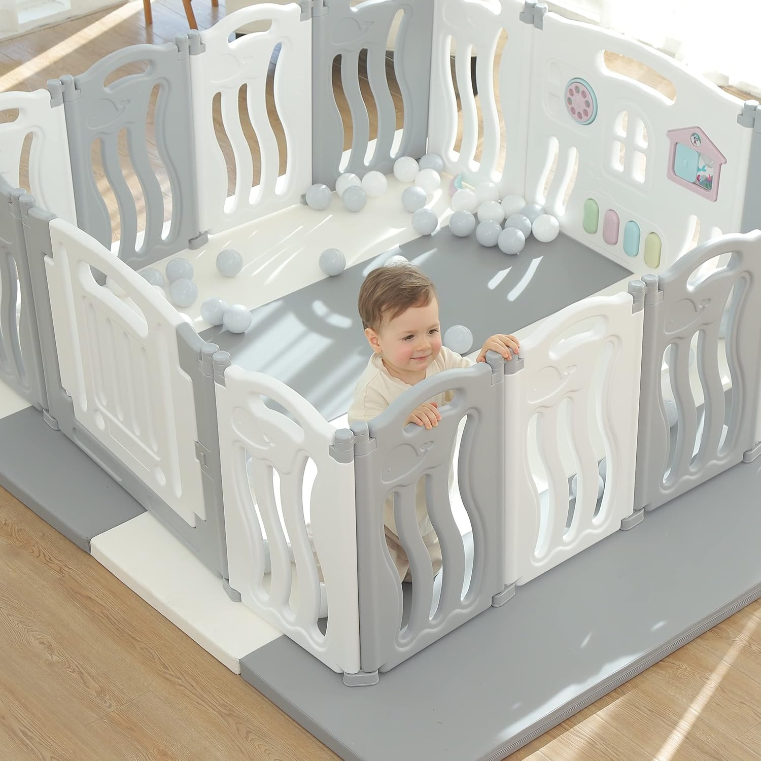 Gupamiga Baby Box met Tekenbord - Opvouwbaar - 150 x 155 cm - Wit/Grijs