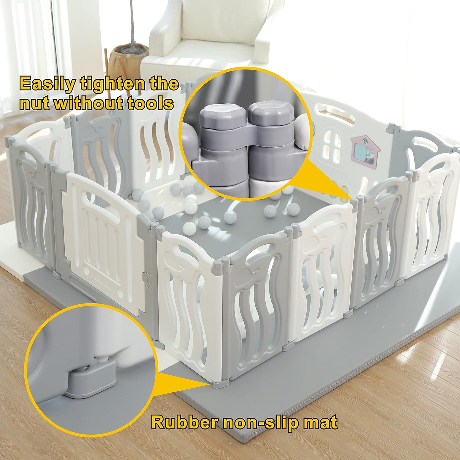 Gupamiga Baby Box met Tekenbord - Opvouwbaar - 150 x 155 cm - Wit/Grijs