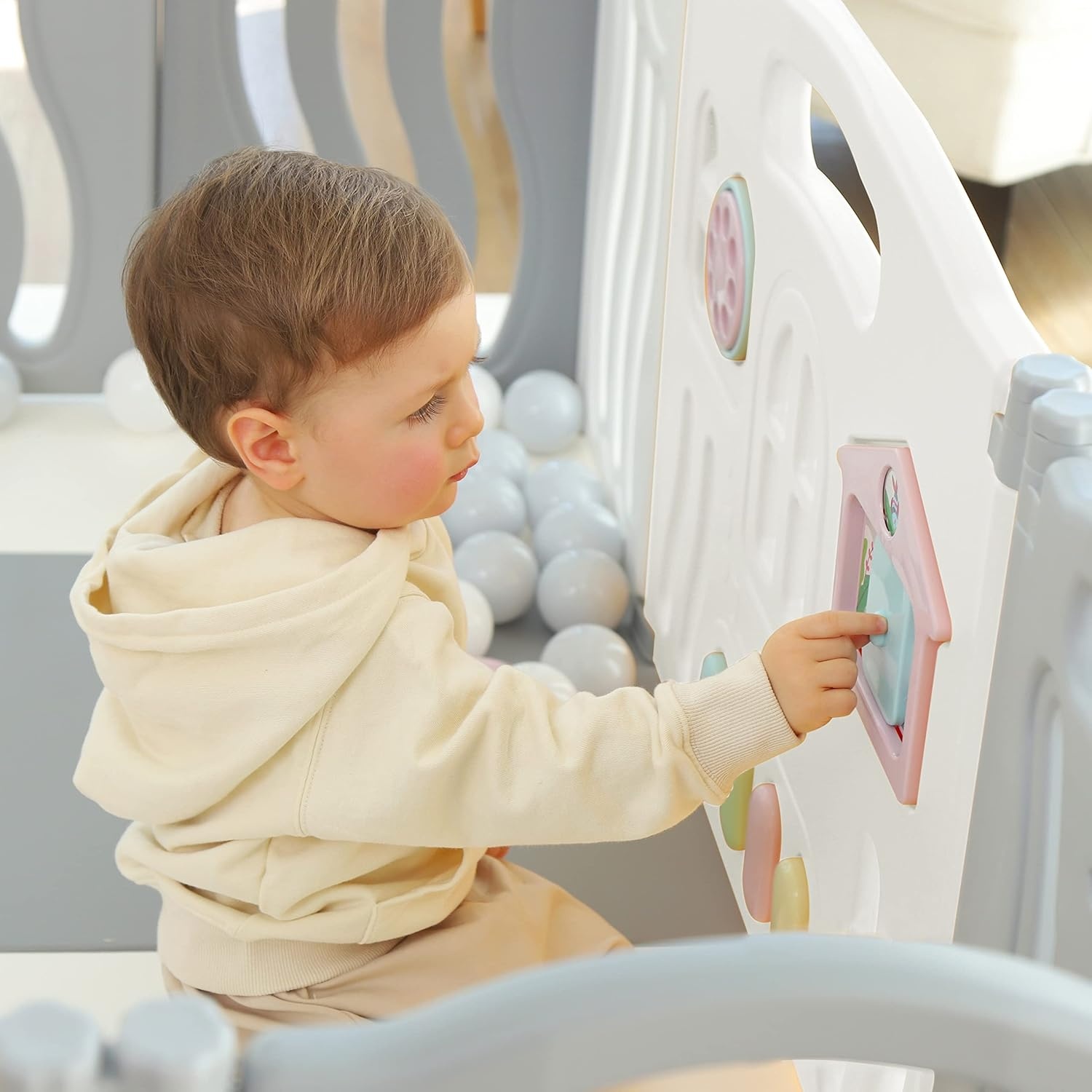 Gupamiga Baby Box met Tekenbord - Opvouwbaar - 150 x 155 cm - Wit/Grijs