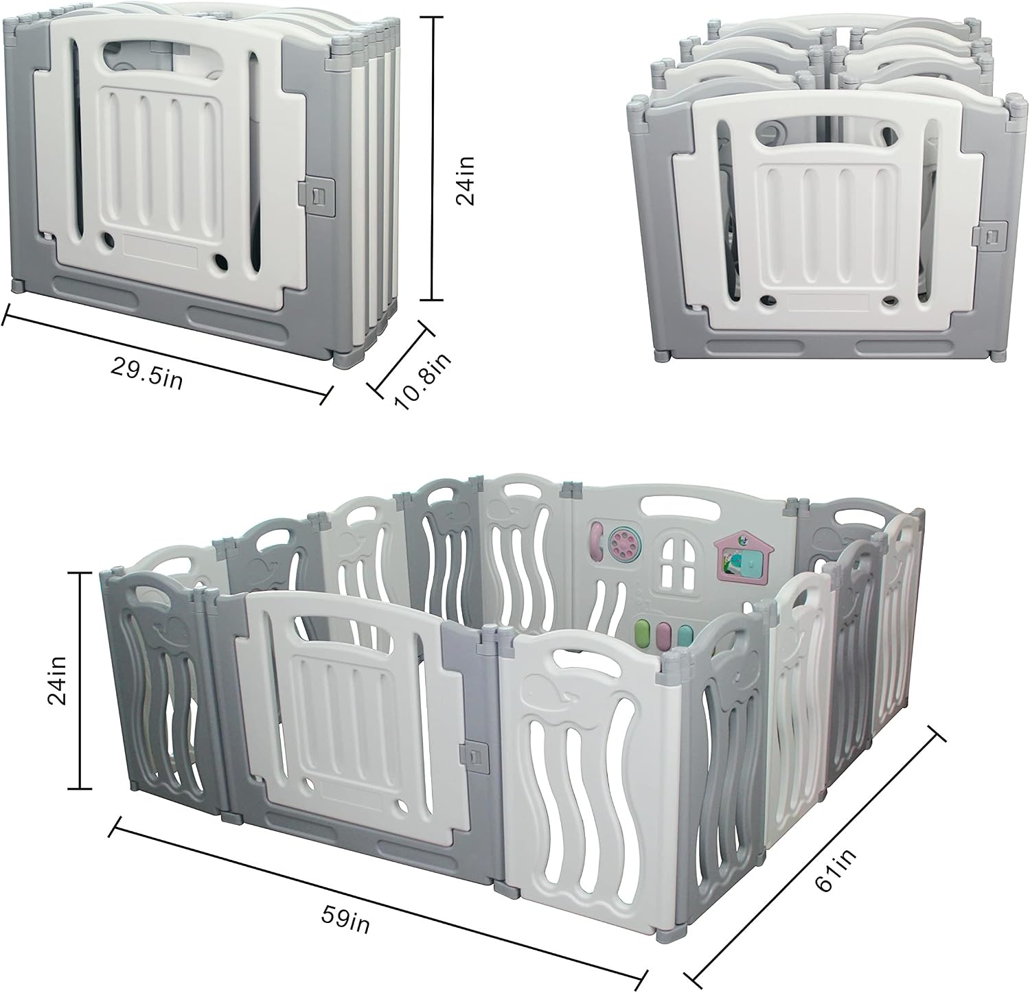 Gupamiga Baby Box met Tekenbord - Opvouwbaar - 150 x 155 cm - Wit/Grijs
