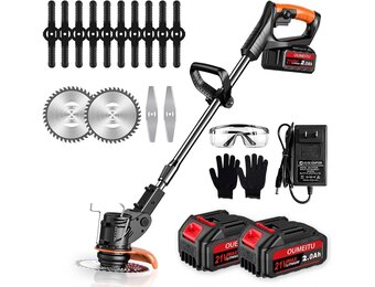Accu-grastrimmer met accu en oplader, 3-in-1 elektrische accu bosmaaier en grastrimmer gazon met 2 x 4,0 Ah accu en metalen mes, accu-bosmaaier voor maaien en tuin