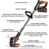 Accu-grastrimmer met accu en oplader, 3-in-1 elektrische accu bosmaaier en grastrimmer gazon met 2 x 4,0 Ah accu en metalen mes, accu-bosmaaier voor maaien en tuin
