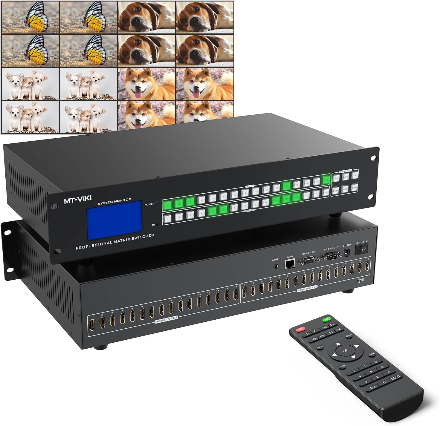 MT-VIKI 16 x 16 HDMI-matrixschakelaar met 3,5 mm stereo audio-extractor + webgrafische interface, schakelaar en splitter, 4K @ 30 Hz, EDID, RS232, LAN-poort, app