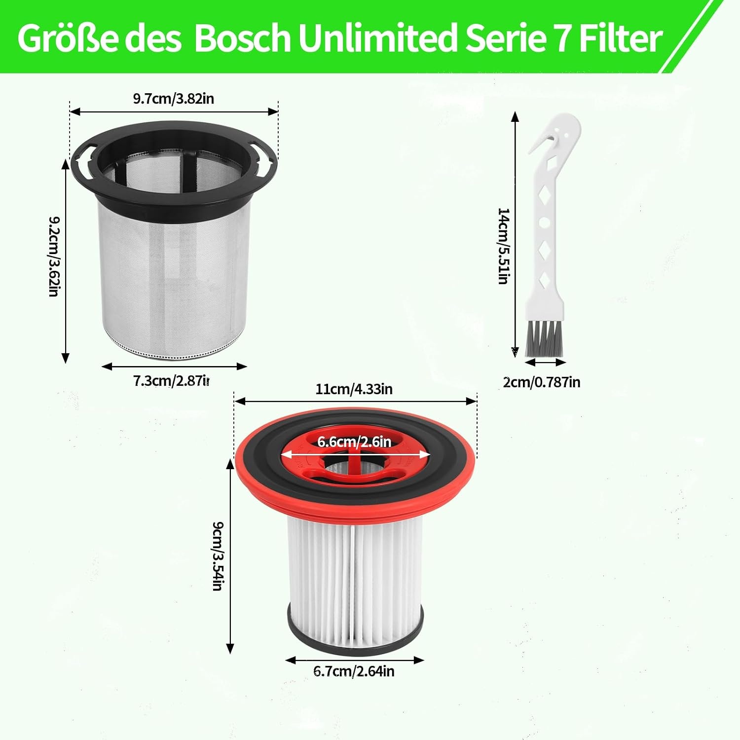 2 Vervangende Filters voor Bosch Unlimited Series 7 Steelstofzuiger