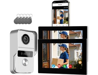 Video-intercom Deurbel met Camera, Videofoon, 7 inch touchscreen, Nachtzicht, Ontgrendeling op afstand, tweerichtingsintercom voor villa met 1 camera en 2 monitoren
