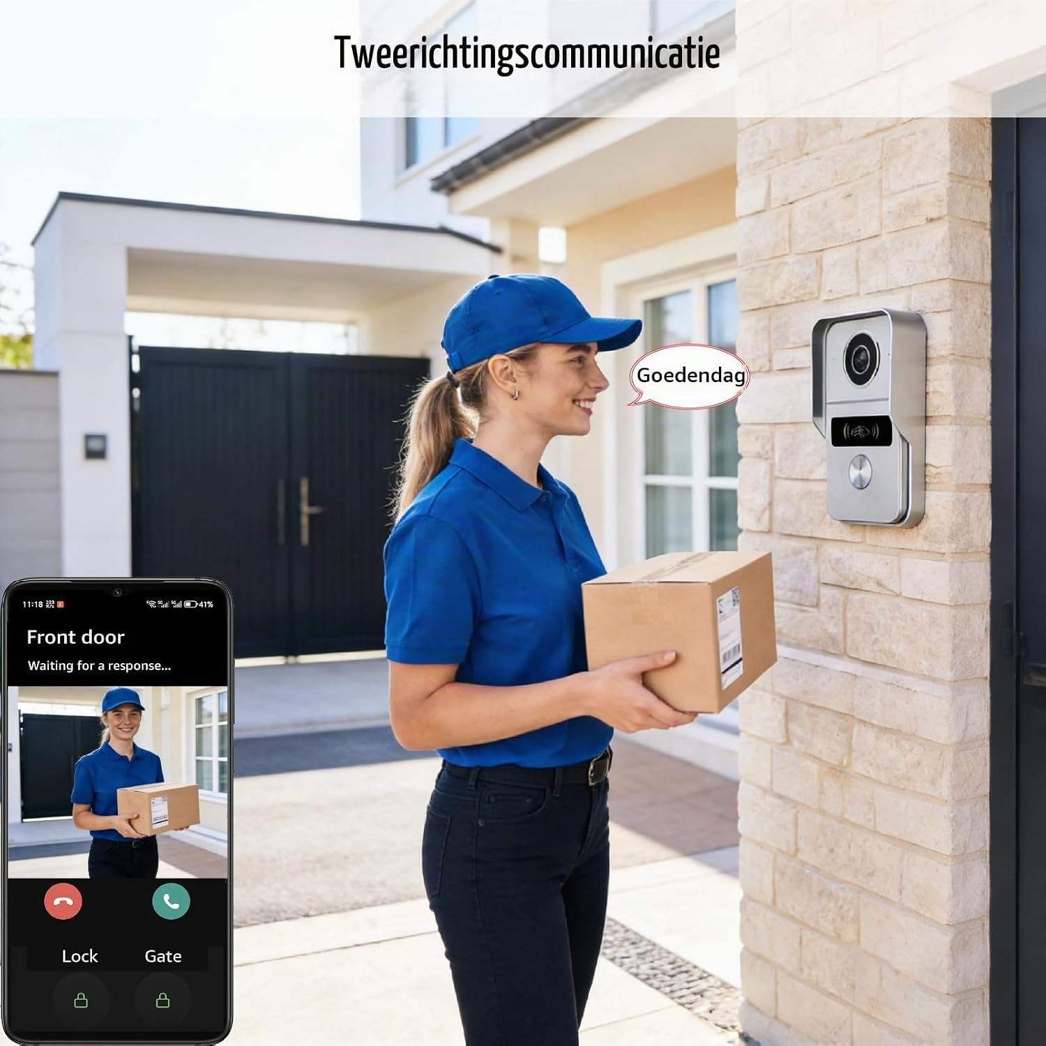 Video-intercom Deurbel met Camera, Videofoon, 7 inch touchscreen, Nachtzicht, Ontgrendeling op afstand, tweerichtingsintercom voor villa met 1 camera en 2 monitoren