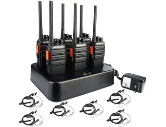 Retevis RT24V Freenet walkietalkie set, professionele PMR-walkietalkie met headset, 6-weg oplader, 6 kanalen voor beveiliging, politie, evenement (6 stuks, zwart)
