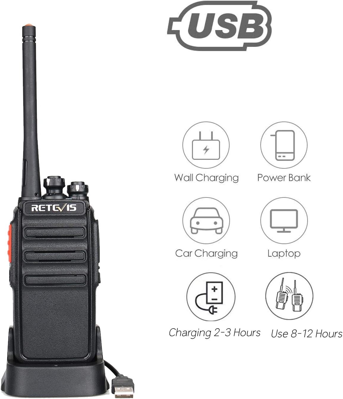 Retevis RT24V Freenet walkietalkie set, professionele PMR-walkietalkie met headset, 6-weg oplader, 6 kanalen voor beveiliging, politie, evenement (6 stuks, zwart)