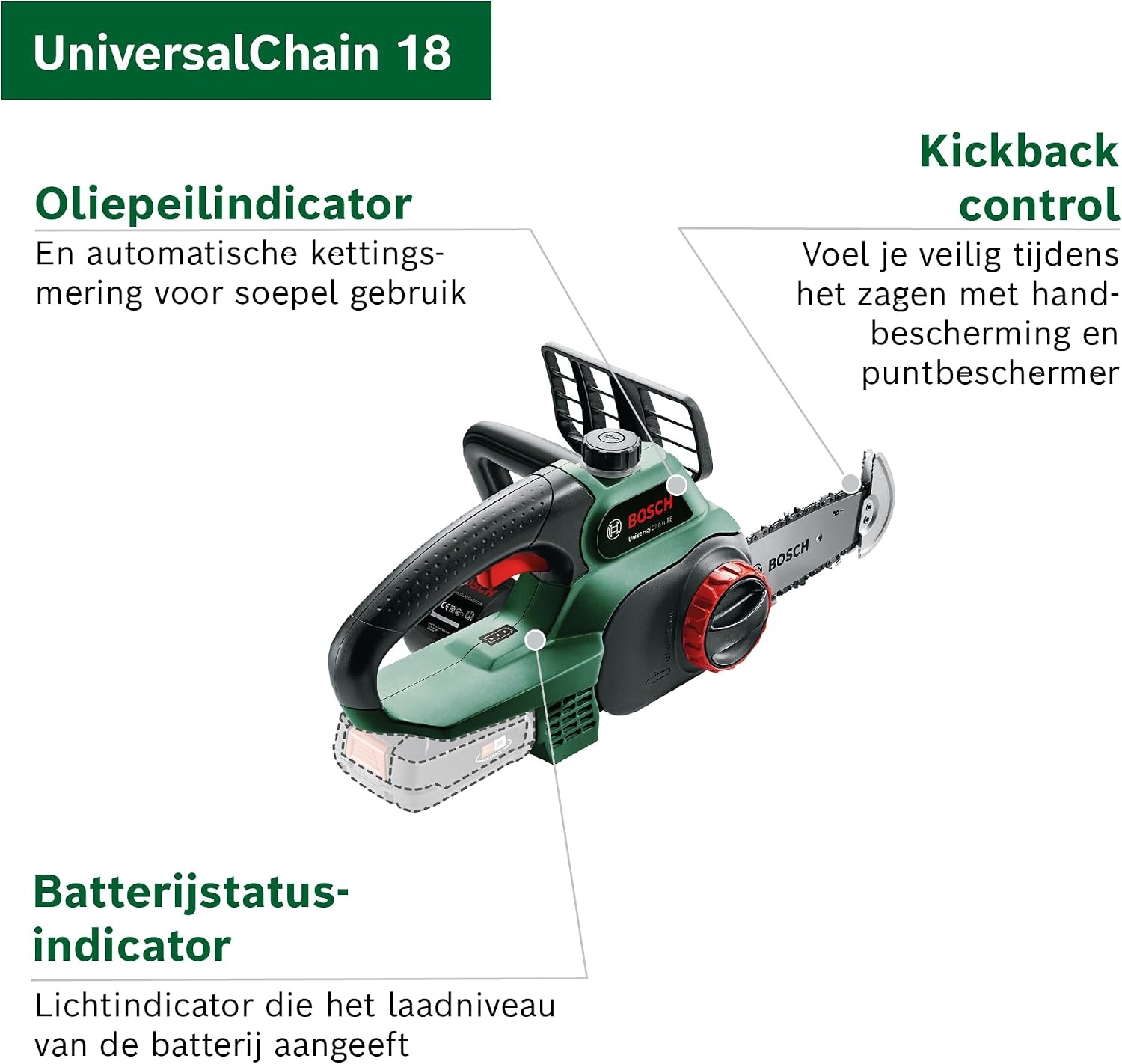 Bosch accukettingzaag UniversalChain 18 (zonder accu, 18 V systeem, in kartonnen doos)