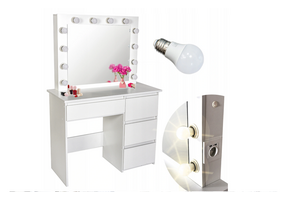 Houten Kaptafel met Spiegel, LED, USB & Stopcontact - Wit - 35% Korting