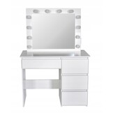 Houten kaptafel - met lades - spiegel - led - usb - stopcontact - 140x94x43cm
