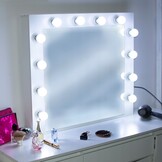 Houten kaptafel - met lades - spiegel - led - usb - stopcontact - 140x94x43cm