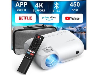 YOTON Beamer 4K WiFi Bluetooth - ingebouwde 1080P Full HD-compatibele 4K-projector, 450 ANSI-lumen, geïntegreerd met Netflix/Prime Video/YouTube, Y9-thuisbioscoopprojector compatibel met Fire Stick, smartphone, PS5