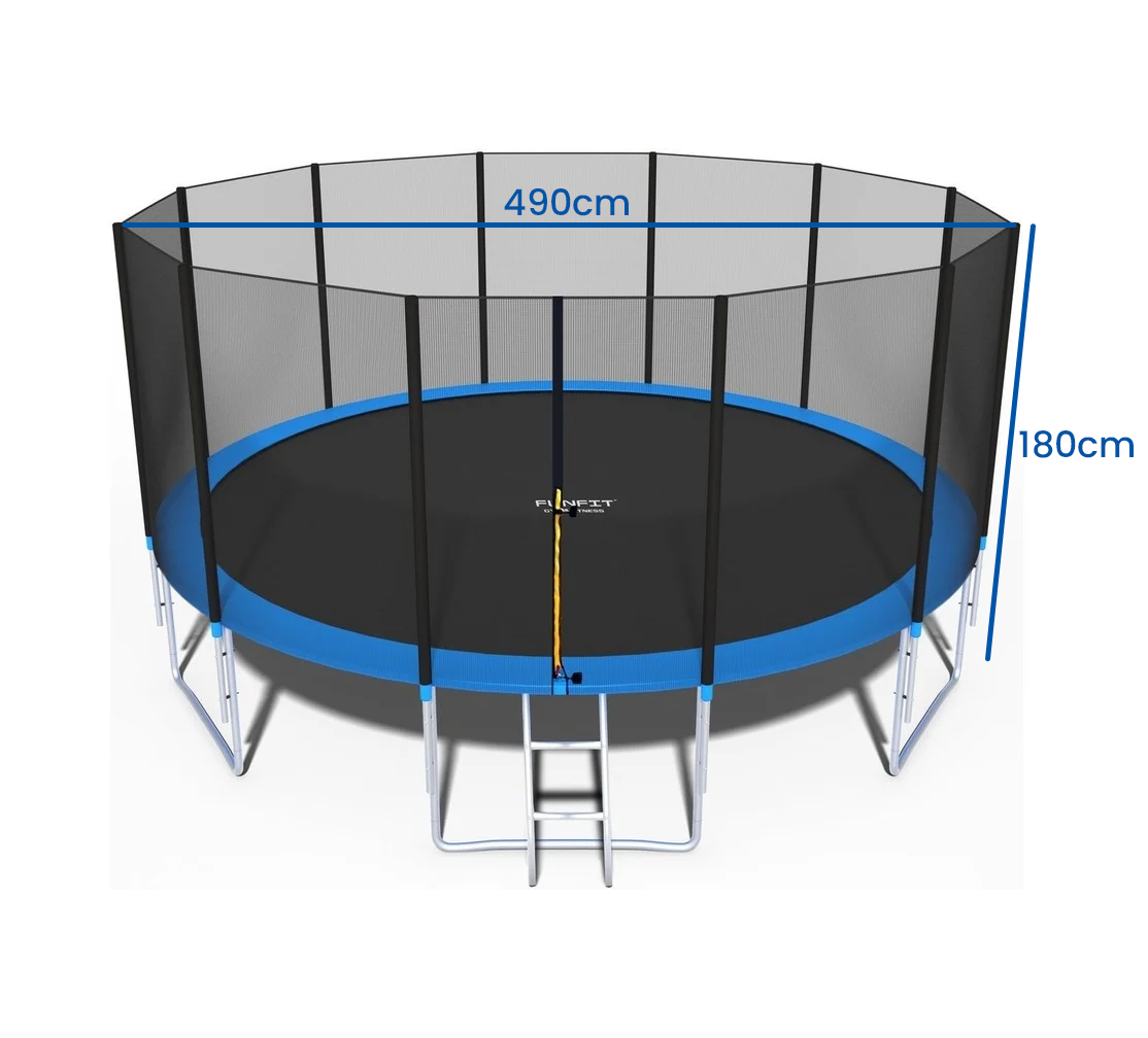 Trampoline 490cm Veiligheidsnet Ladder Blauw/Zwart 35% Korting