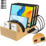 Bamboe Laadstation voor 7 Apparaten - 50W Snellader met Organizer & Korting