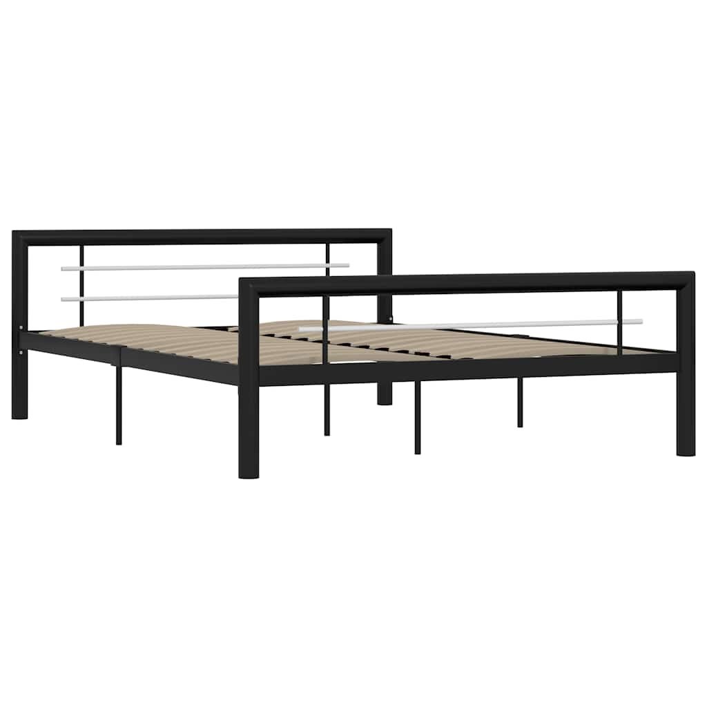 VidaXL Bedframe Metaal Zwart/Wit 160x200 cm - 35% Korting