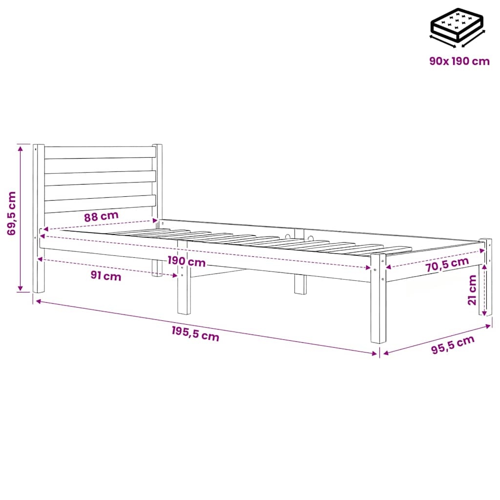vidaXL Bedframe Grenenhout 90x190 cm - 34% Korting