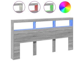 Hoofdbordkast met LED-verlichting 200x17x102 cm Grijs Sonoma | -35%
