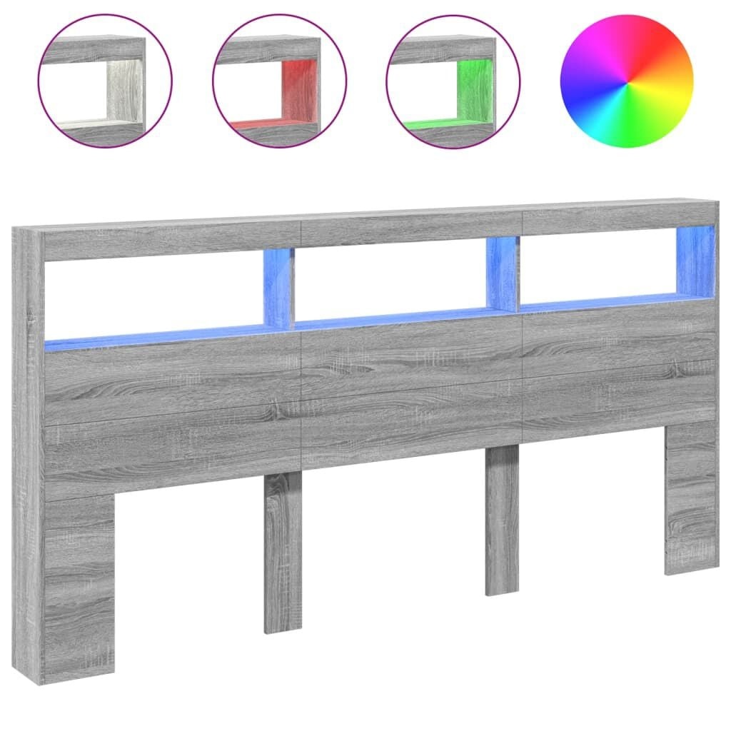 Hoofdbordkast met LED-verlichting 200x17x102 cm Grijs Sonoma | -35%