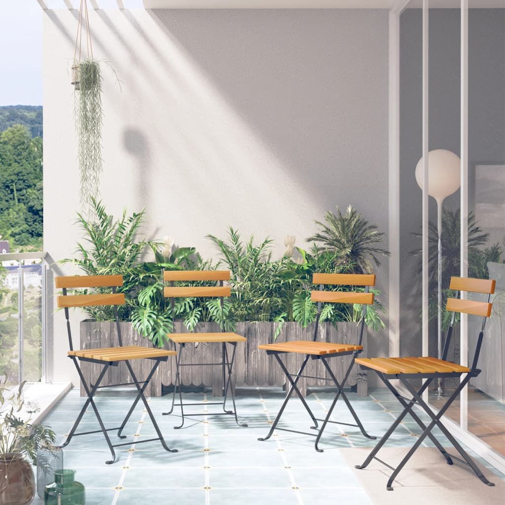 vidaXL Bistrostoelen Set van 4 - Inklapbaar Massief Acaciahout & Staal 54% Korting