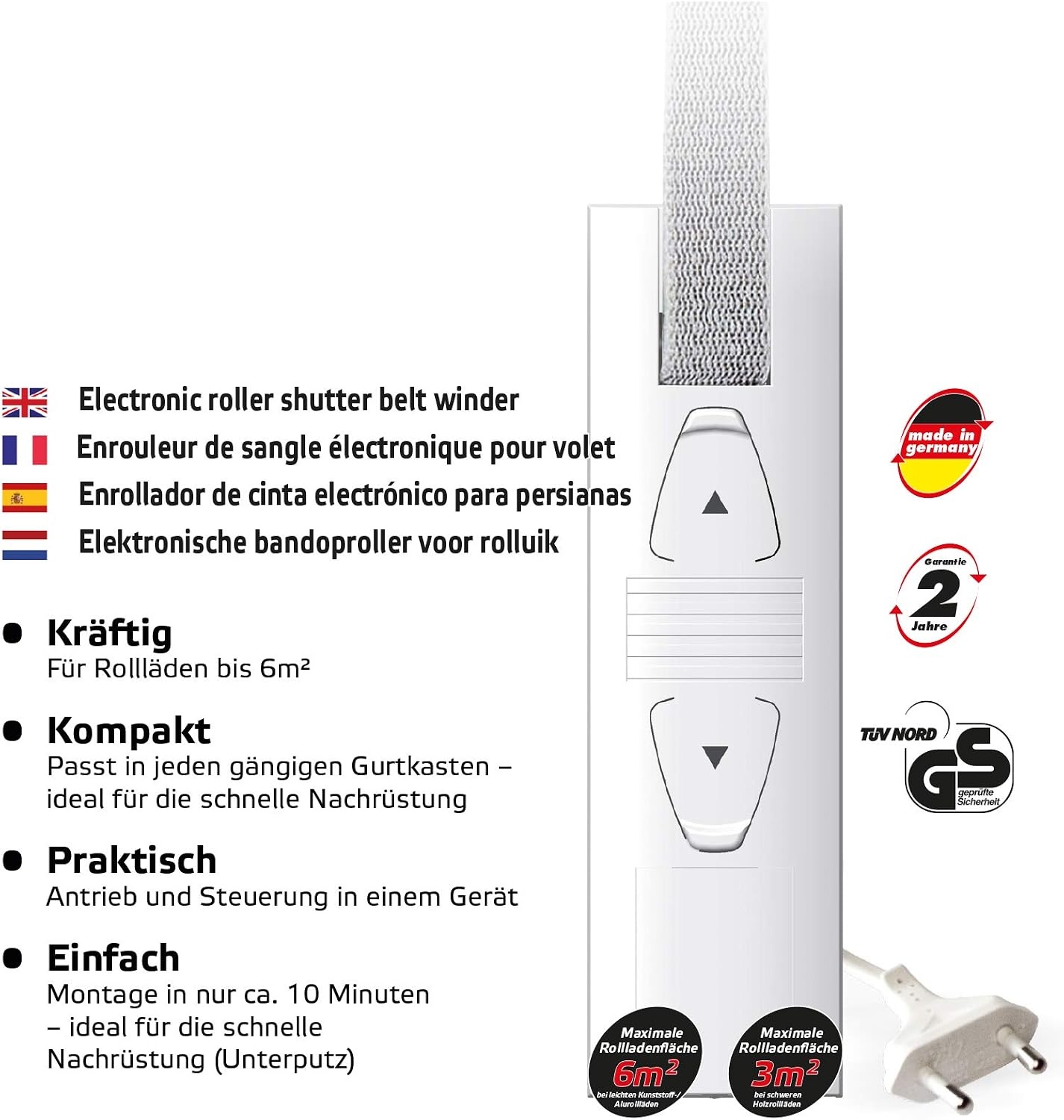 Elektrische Riemwikkelaar GW190 Wit - Automatische Rolluikbediening