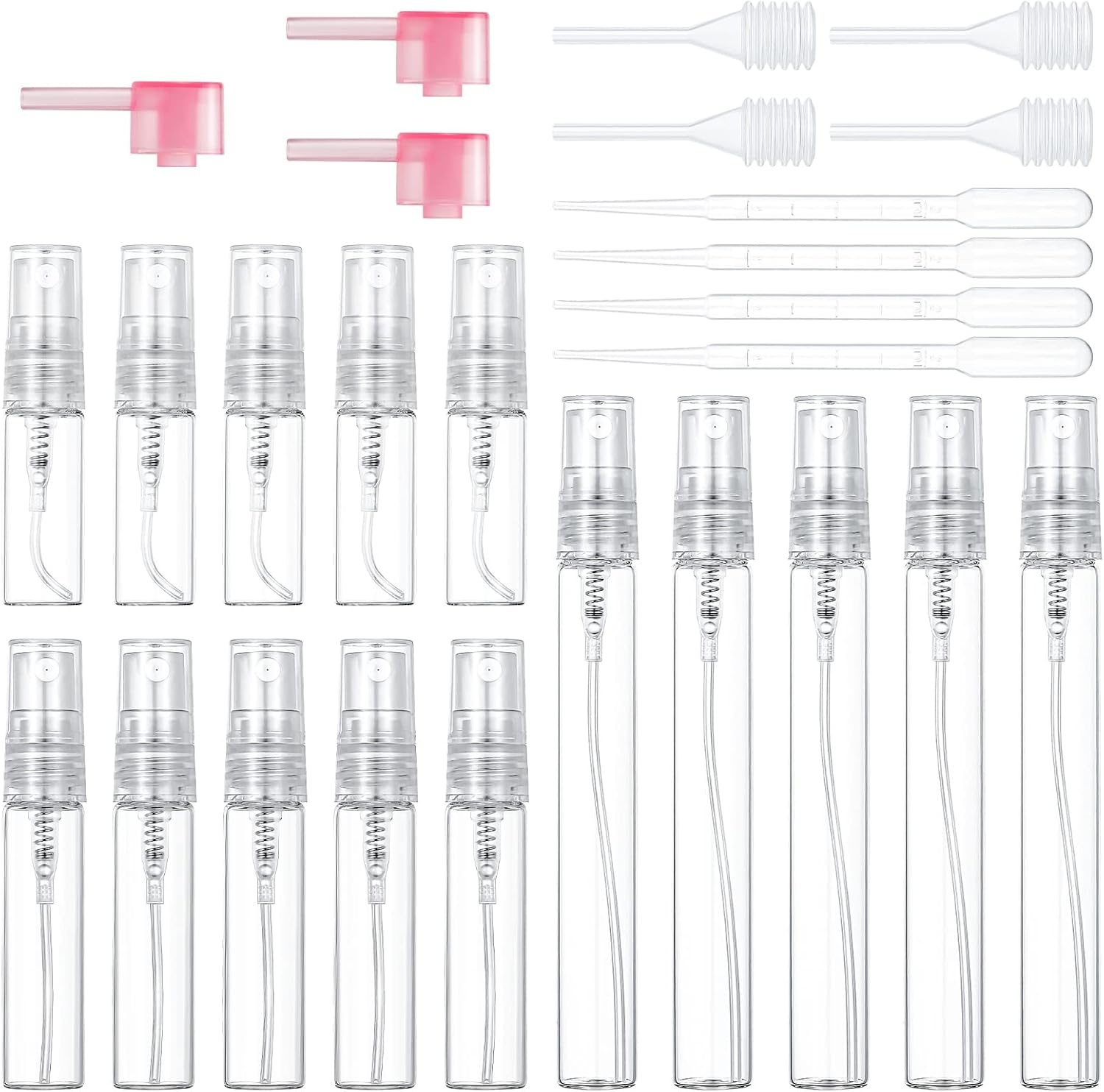 15x Glazen Sprayflesjes Set 3/5/10ml - Navulbaar, Transparant, Ideaal voor Reizen