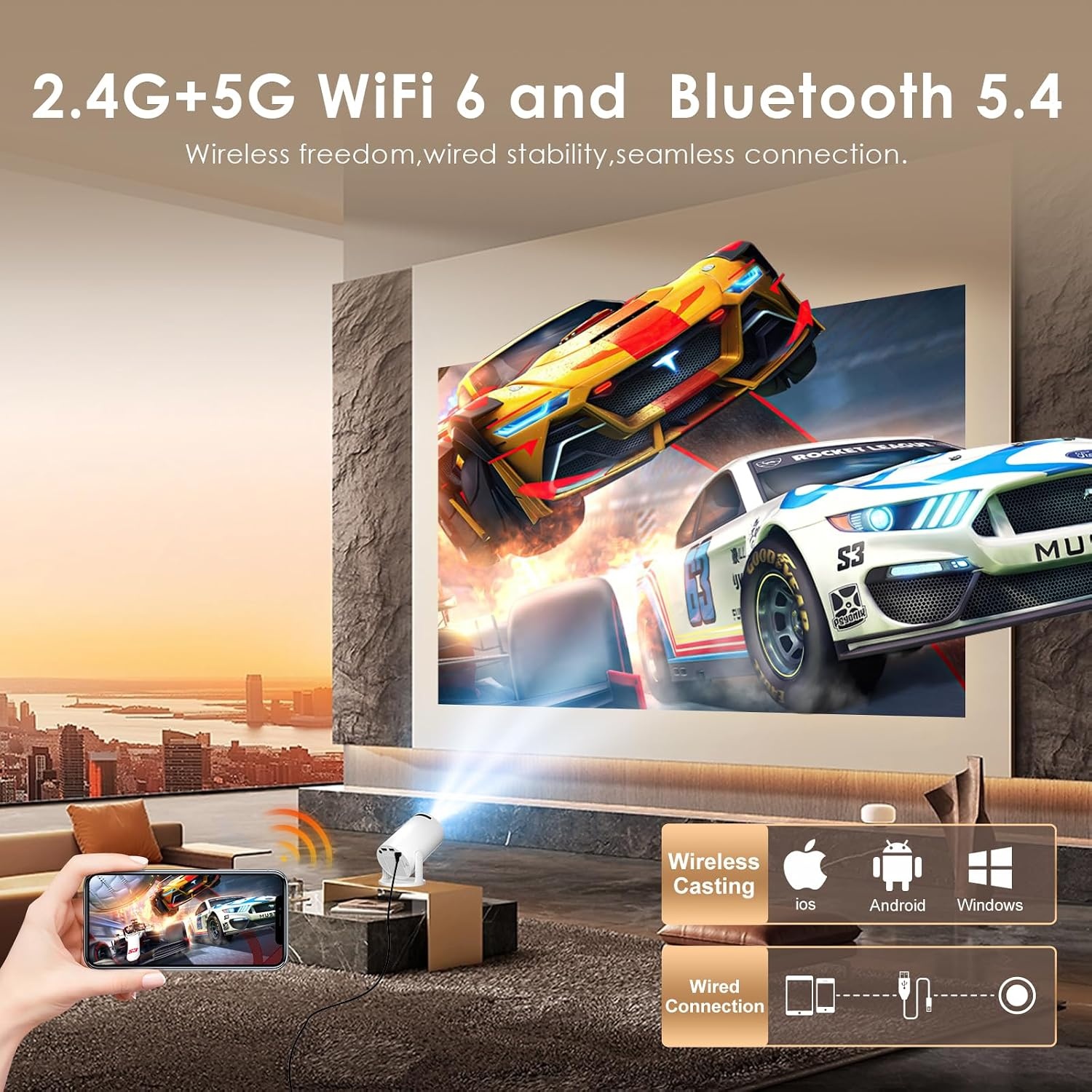 Salange Mini Projector 4K met Android 14, Wifi 6, Bluetooth 5.4 - 34% Korting