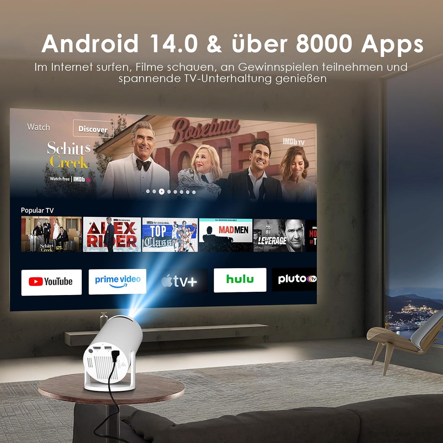 Salange Mini Projector 4K met Android 14, Wifi 6, Bluetooth 5.4 - 34% Korting