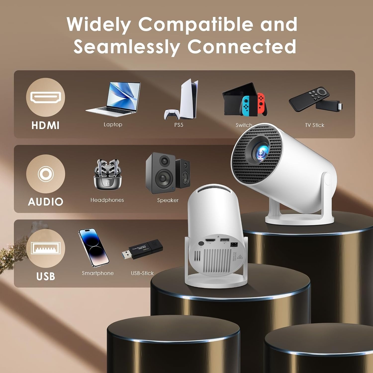 Salange Mini Projector 4K met Android 14, Wifi 6, Bluetooth 5.4 - 34% Korting