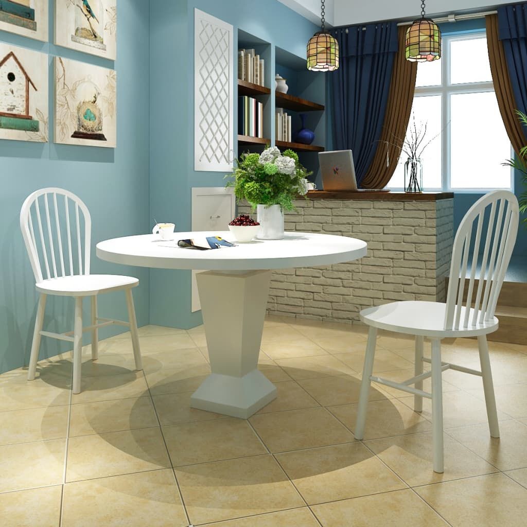 vidaXL Eetkamerstoelen Massief Rubberwood Wit (2 stuks) - 35% Korting