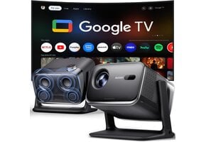 Aurzen Boom Mini 4-in-1 smart beamer met Google TV, 10.000+ apps, 4K ondersteunt projector, 20W DoIby Audio, 500 ANSI projector, autofocus en trapeziumcorrectie, wifi/Bluetooth thuisbioscoop buiten
