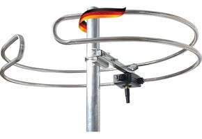 SCHWAIGER Radio antenne, FM-ringdipool, antenne, radio-ontvangst, analoog, dakantenne, 87,5-108 MHz, met symmetrieoverdracht, mastklem, 32-60 mm, voorgemonteerd, aluminium
