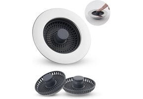3-in-1 Keukengootsteen Stop voor Gootsteen 75-82mm | RVS & ABS | Stopfunctie, Zeef & Afvalmand
