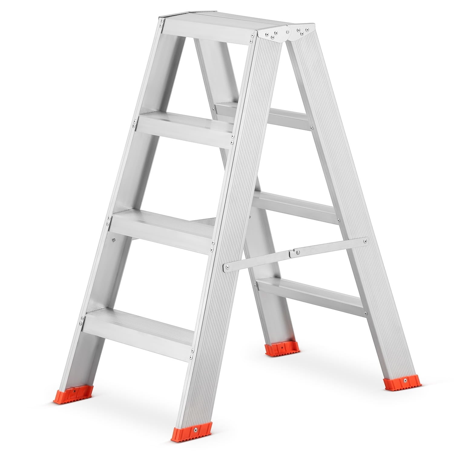Dubbelzijdige Aluminium Huishoudtrap 2x4 Treden - 81cm Hoog - 34% Korting