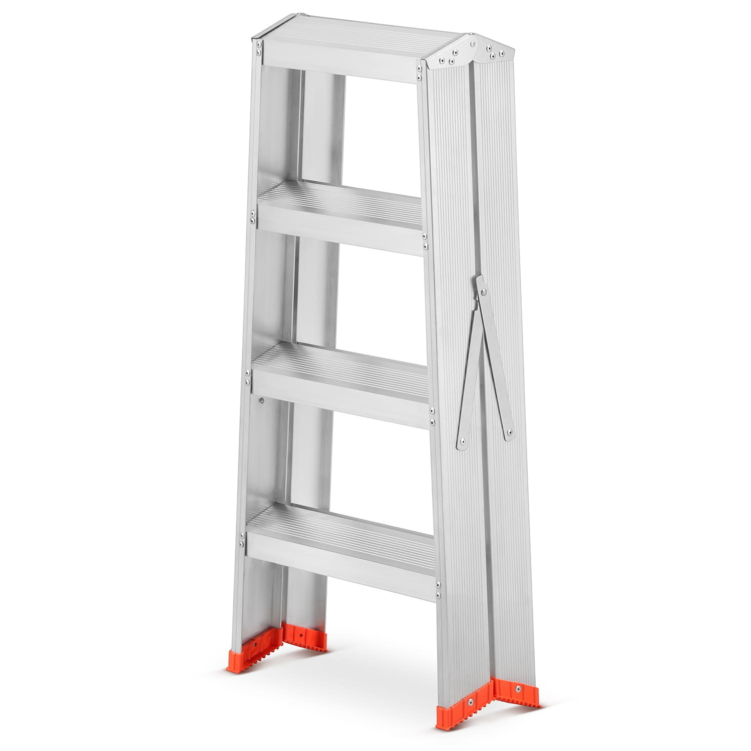 Dubbelzijdige Aluminium Huishoudtrap 2x4 Treden - 81cm Hoog - 34% Korting