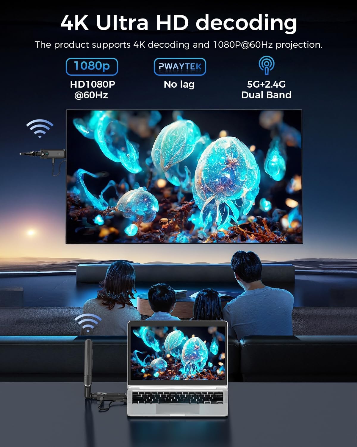 Draadloze HDMI Zender & Ontvanger | 5G UHD 400m | Zwart | 35% Korting