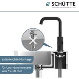 SCHÜTTE 33126 Los Angeles Wastafelarmatuur met hoge uitloop, waterkraan voor de badkamer met pop-up excentrische wastafelkraan, hoge wastafelkraan met eengreepsmengkraan, zwart