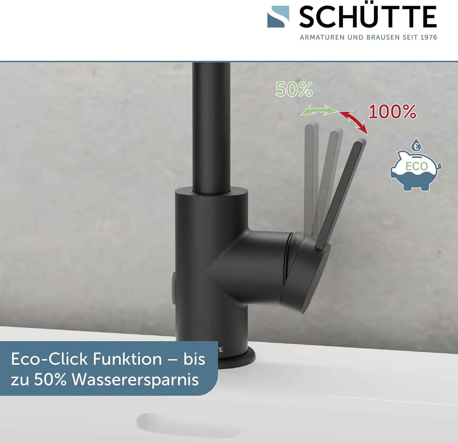 SCHÜTTE 33126 Los Angeles Wastafelarmatuur met hoge uitloop, waterkraan voor de badkamer met pop-up excentrische wastafelkraan, hoge wastafelkraan met eengreepsmengkraan, zwart