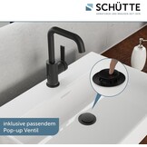 SCHÜTTE 33126 Los Angeles Wastafelarmatuur met hoge uitloop, waterkraan voor de badkamer met pop-up excentrische wastafelkraan, hoge wastafelkraan met eengreepsmengkraan, zwart