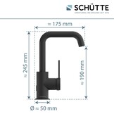 SCHÜTTE 33126 Los Angeles Wastafelarmatuur met hoge uitloop, waterkraan voor de badkamer met pop-up excentrische wastafelkraan, hoge wastafelkraan met eengreepsmengkraan, zwart