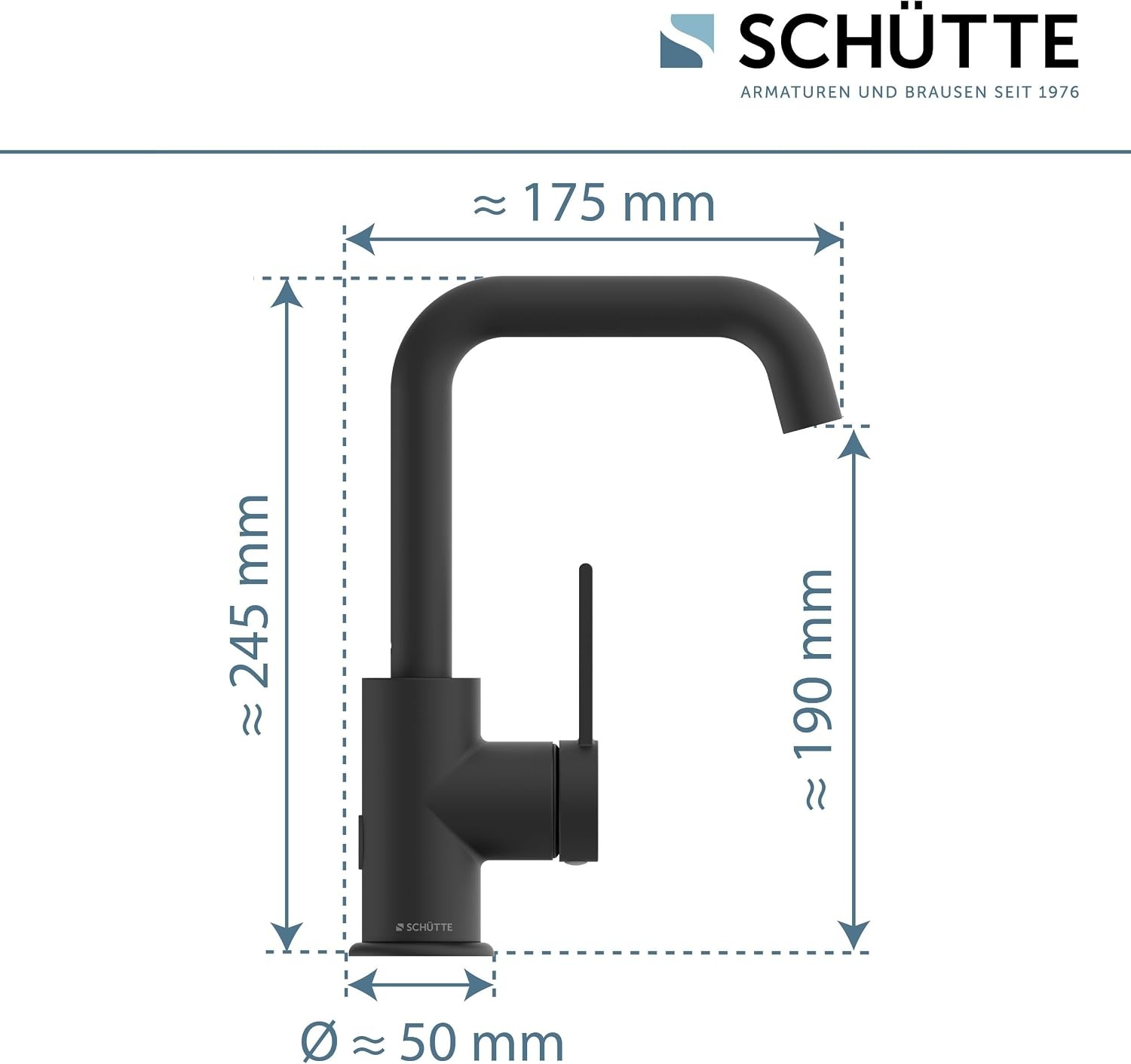 SCHÜTTE 33126 Los Angeles Wastafelarmatuur met hoge uitloop, waterkraan voor de badkamer met pop-up excentrische wastafelkraan, hoge wastafelkraan met eengreepsmengkraan, zwart