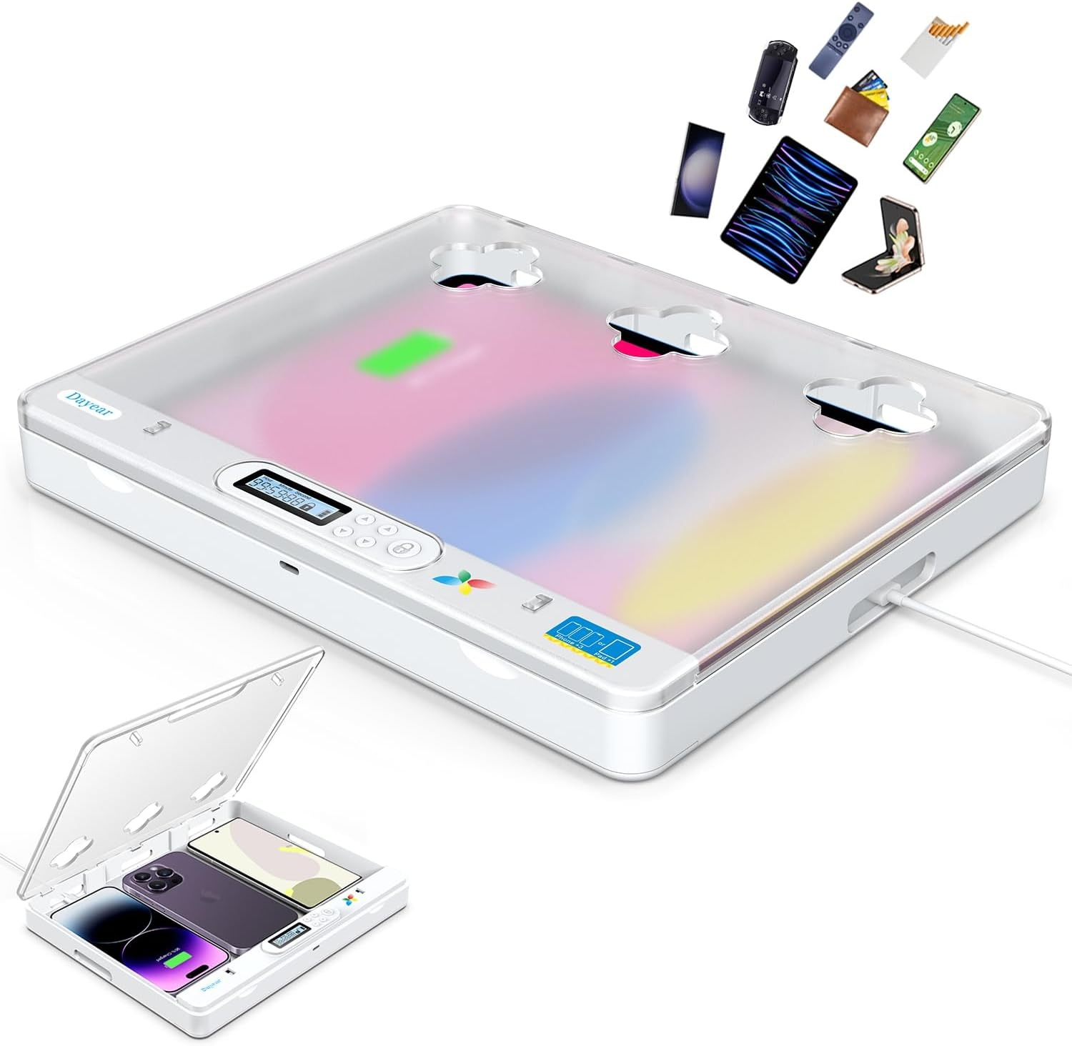 Telefoonvergrendelingsbox met timer, telefoonvanger, zelfcontrole, timer, vergrendelingsbox voor iPad/pad, om kinderen/volwassenen te helpen telefoonverslaving te voorkomen (kristal)