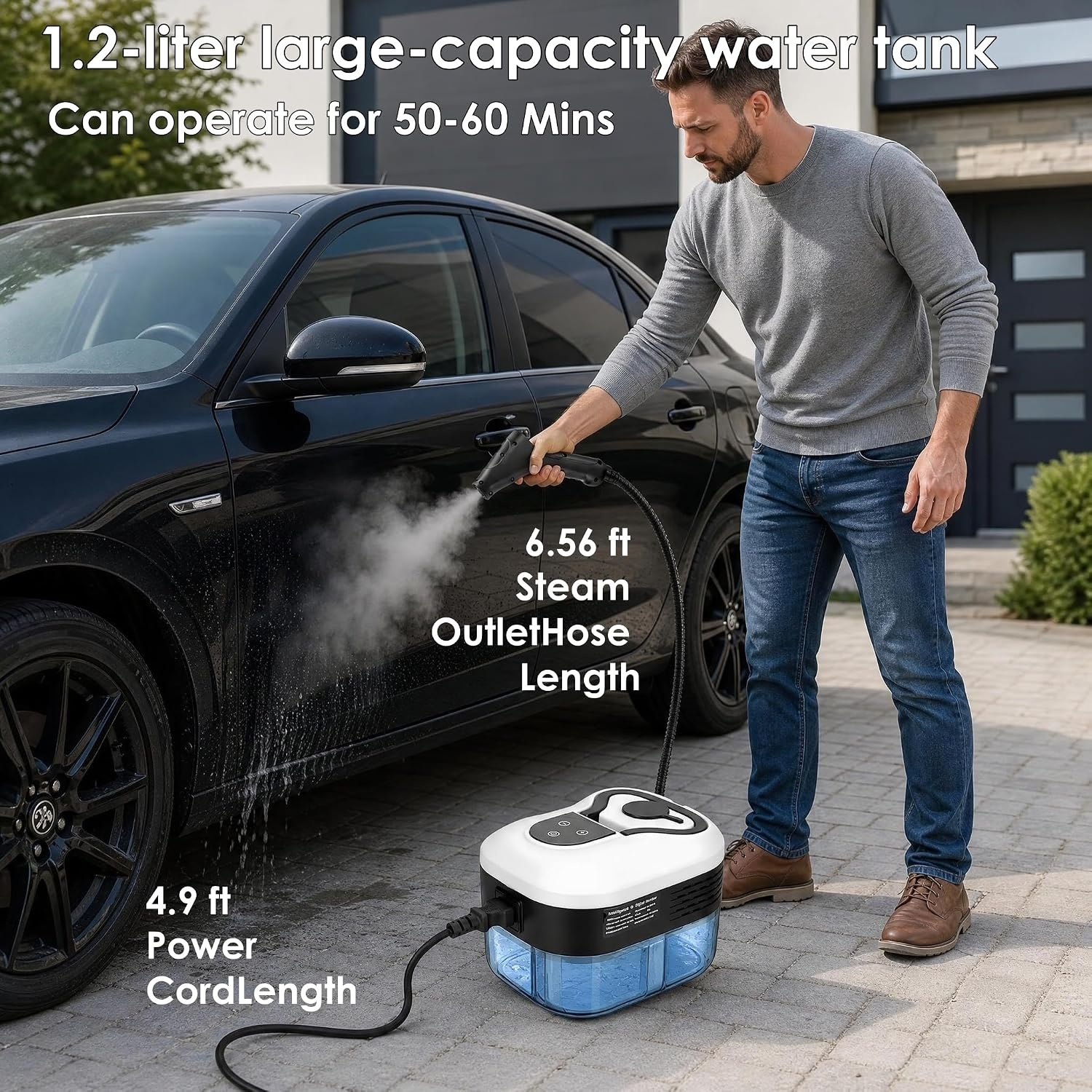 Hoge-temperatuur-stoomreiniger, 2500 W, 4,5 bar druk, 1200 ml, 6 snelheden, 15 seconden verwarming, voor keuken, auto, vloer en airconditioning
