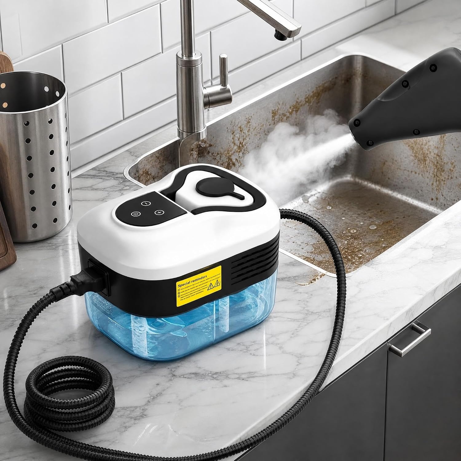 Hoge-temperatuur-stoomreiniger, 2500 W, 4,5 bar druk, 1200 ml, 6 snelheden, 15 seconden verwarming, voor keuken, auto, vloer en airconditioning