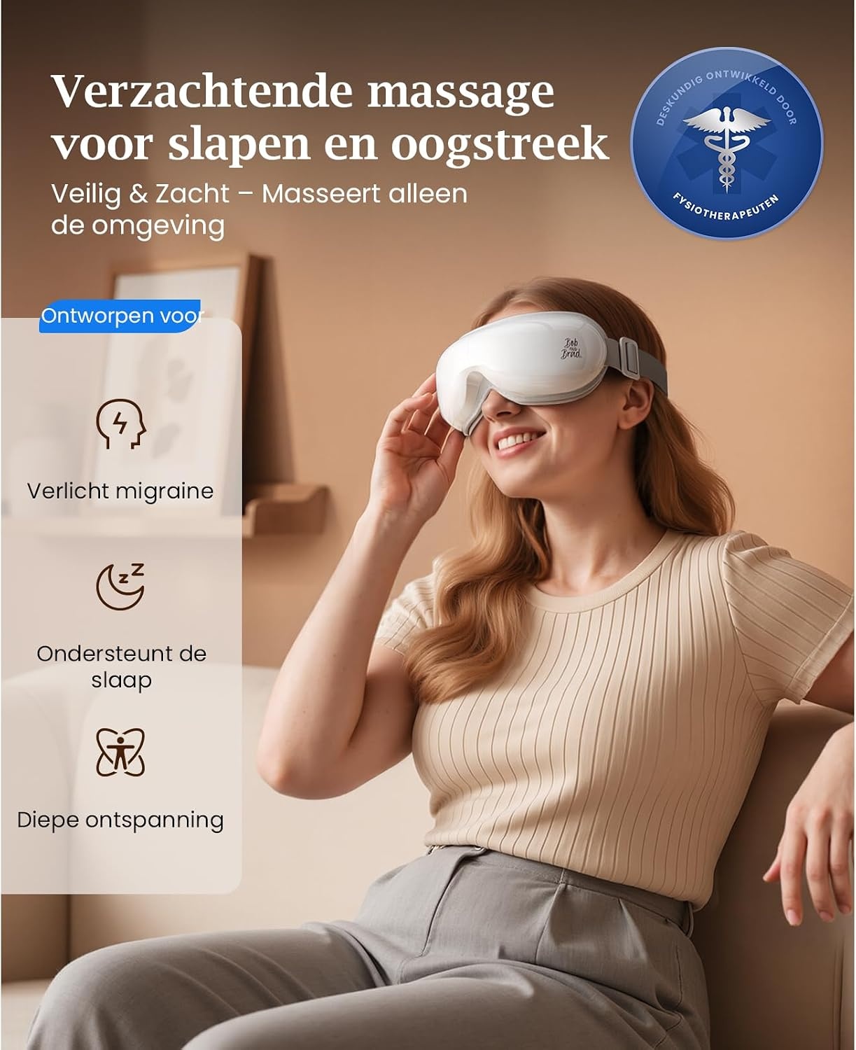 Bob and Brad EyeOasis 3 Oogmassageapparaat met Warmtefunctie, Compressie en Muziek, Opvouwbare en Oplaadbare Eye Massager, voor Ontspanning bij Vermoeide Ogen en Betere Nachtrust