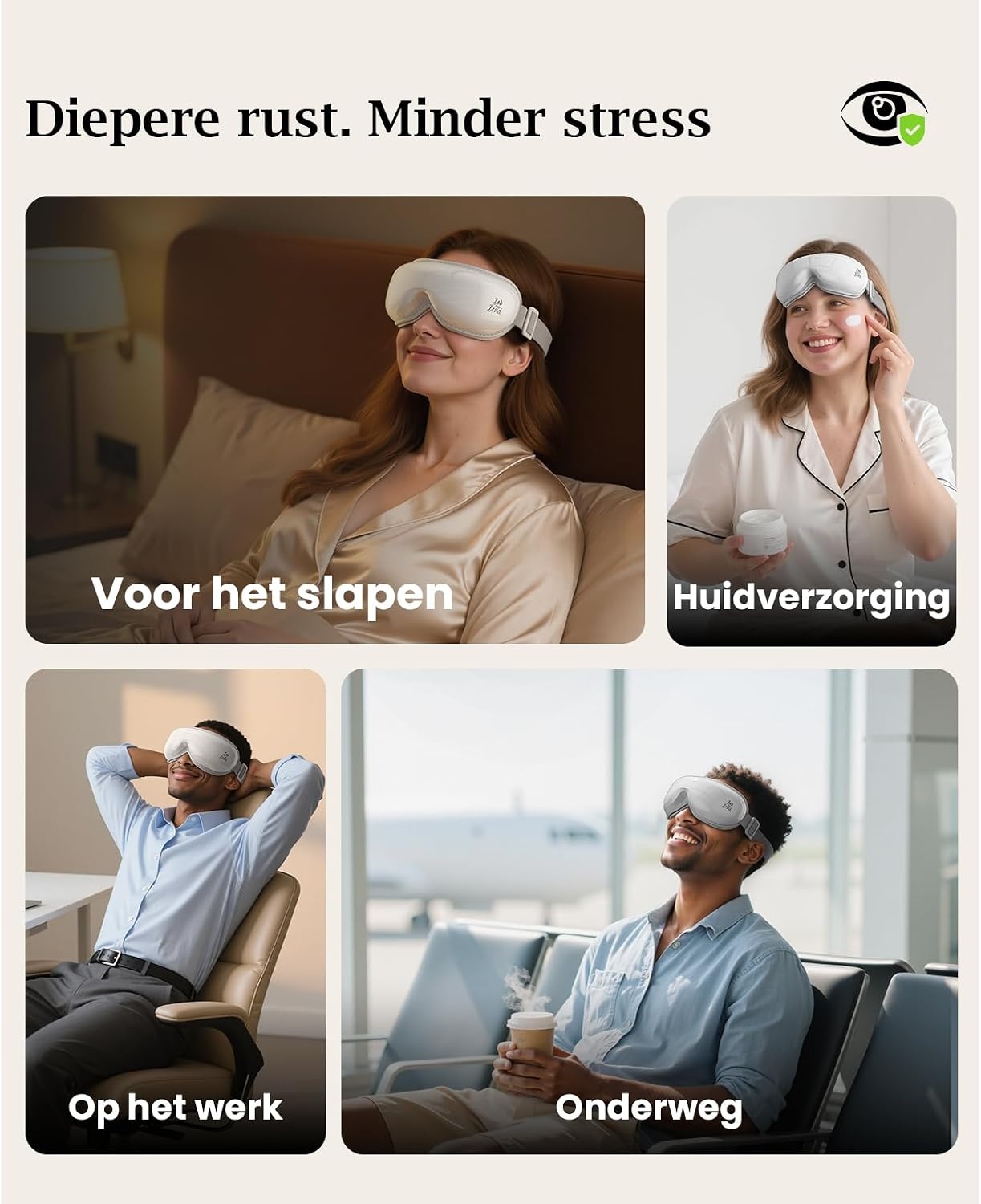 Bob and Brad EyeOasis 3 Oogmassageapparaat met Warmtefunctie, Compressie en Muziek, Opvouwbare en Oplaadbare Eye Massager, voor Ontspanning bij Vermoeide Ogen en Betere Nachtrust