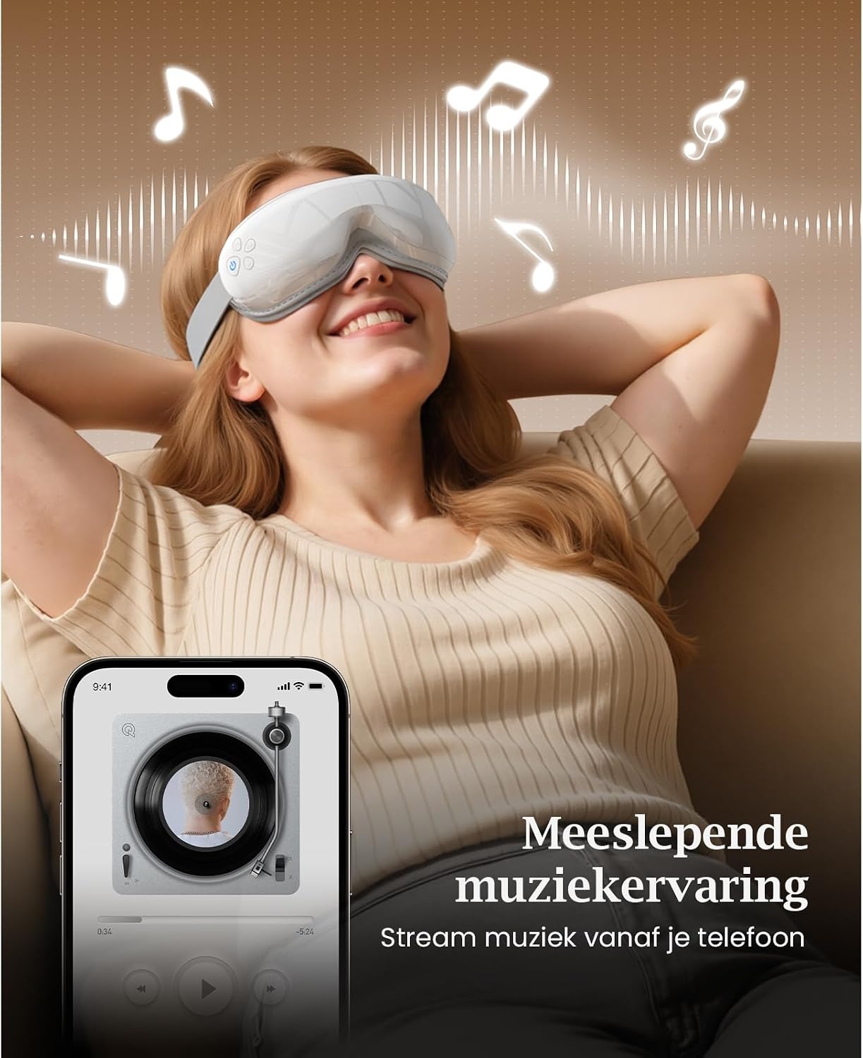 Bob and Brad EyeOasis 3 Oogmassageapparaat met Warmtefunctie, Compressie en Muziek, Opvouwbare en Oplaadbare Eye Massager, voor Ontspanning bij Vermoeide Ogen en Betere Nachtrust