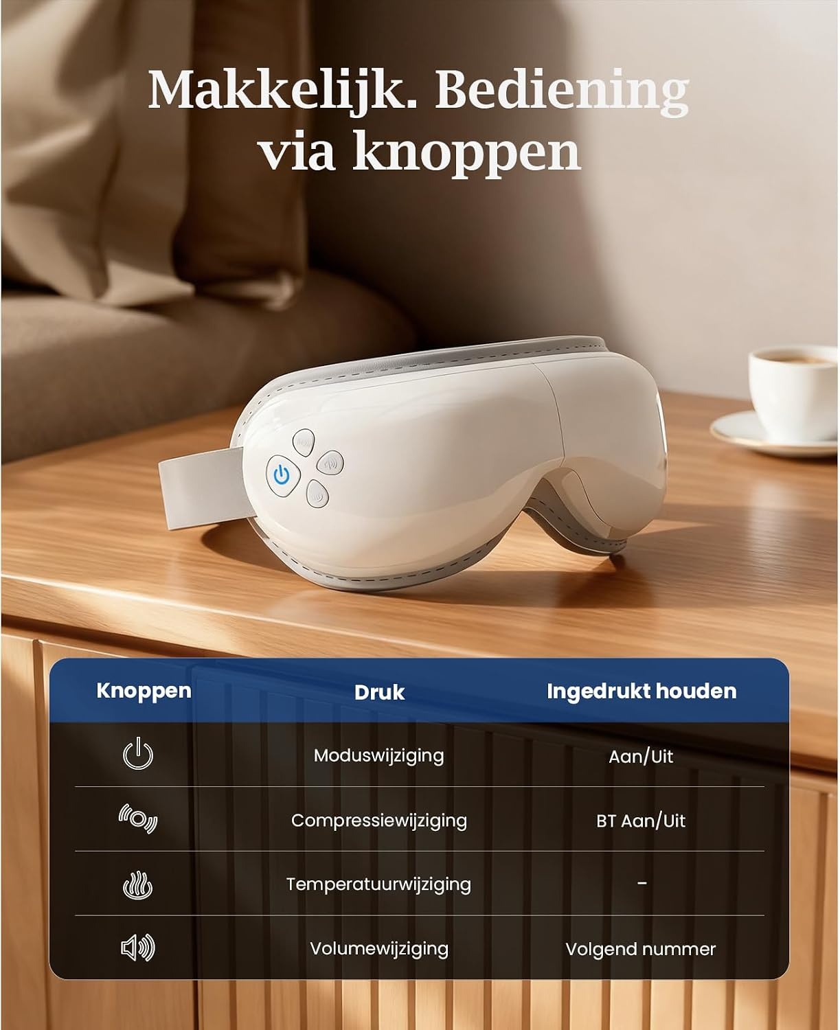 Bob and Brad EyeOasis 3 Oogmassageapparaat met Warmtefunctie, Compressie en Muziek, Opvouwbare en Oplaadbare Eye Massager, voor Ontspanning bij Vermoeide Ogen en Betere Nachtrust