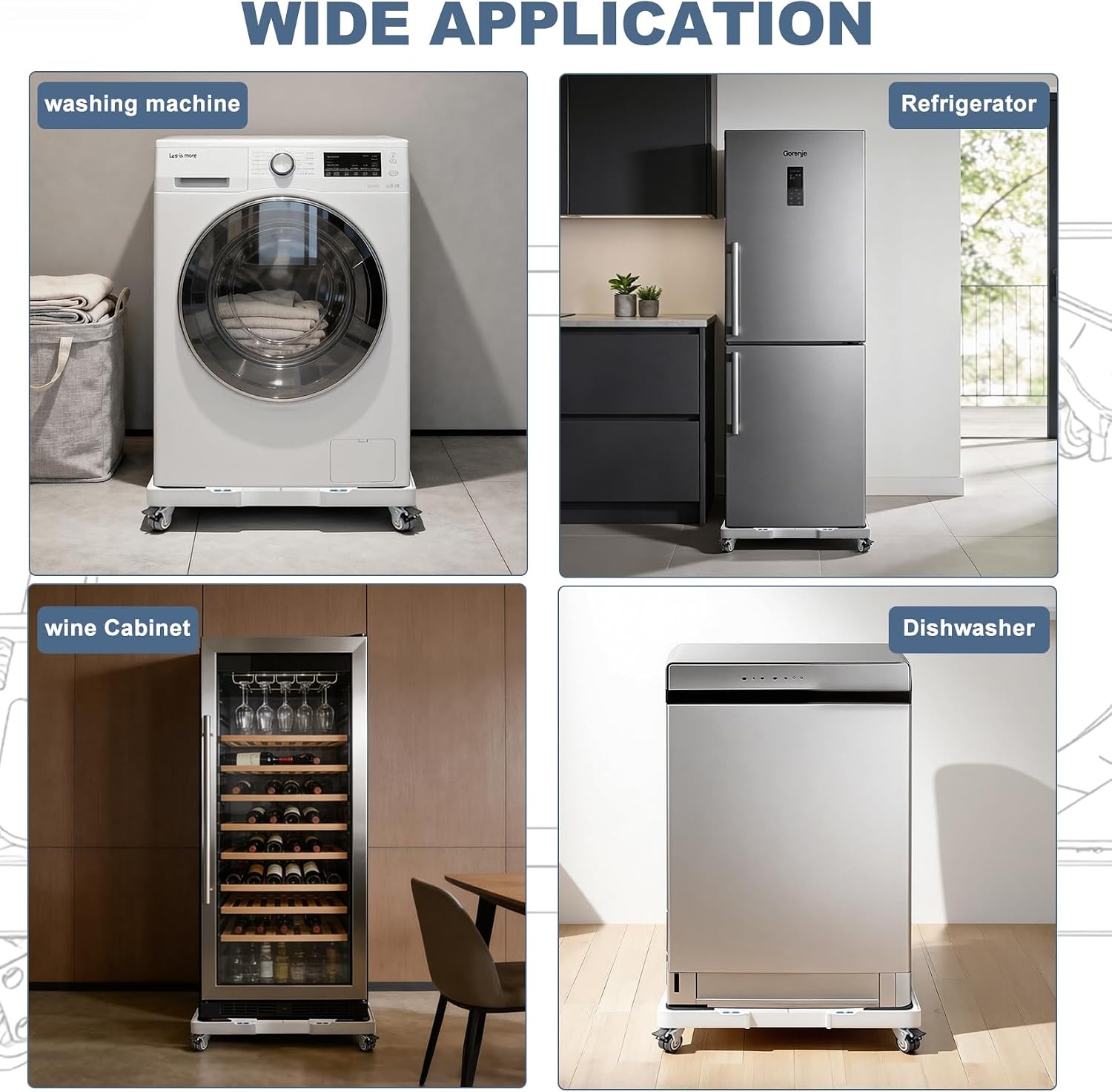 Verstelbare Wasmachine Onderstel met Wielen - Max 200kg - Wit (25% Korting!)